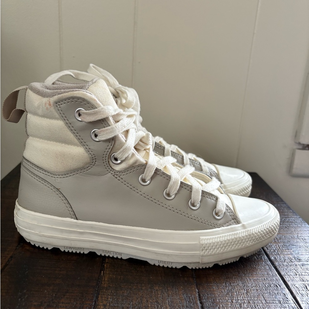 Converse All Stars High-Top Athletic Shoes in Gray and Cream